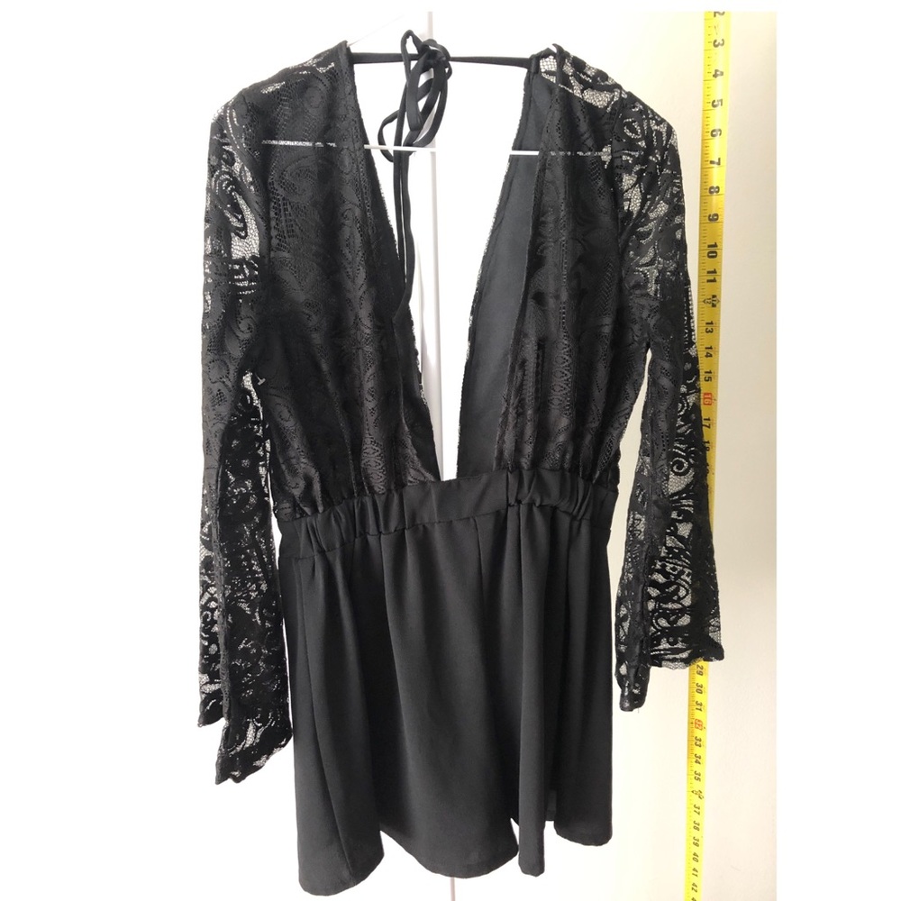 CHARLOTTE RUSSE Black Lace Plunging V Romper